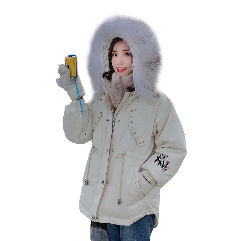 Зимняя куртка женская пуховик плюс размер короткая белая утка пух большой