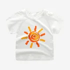 Хлопковая футболка для мальчиков и девочек, милые топы с короткими рукавами и принтом солнца, детская одежда, летние рубашки для девочек, Детский костюм