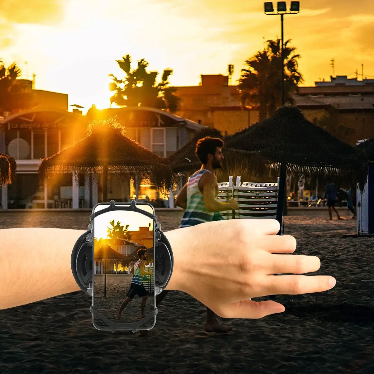 

360 Rotatable Breathable Workout Wristband Sports Running Phone Holder Wristband with Key Holder for Hiking Biking Jogging