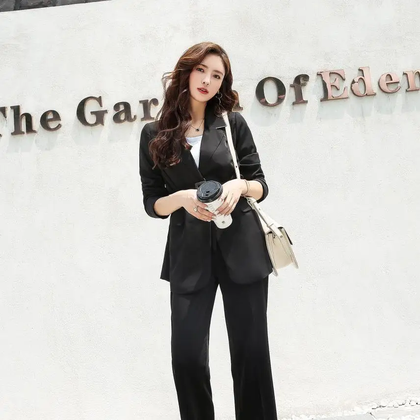 

Women's suits 2020 autumn new women's temperament double-breasted suit jacket casual feet pants set two-piece
