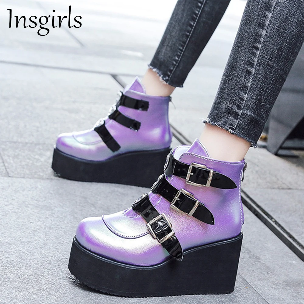 

Autumn Women's Platform Shoes 2021 New Mix Colors Ladies Round Toe Buckle 8.5 CM High Heel Shoes Female Fashion Ankle Boots