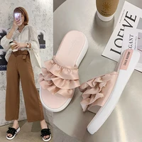 2021 summer pleated design sweet women slippers solid color female flat sandals ladies beach platform sandals party shoes new