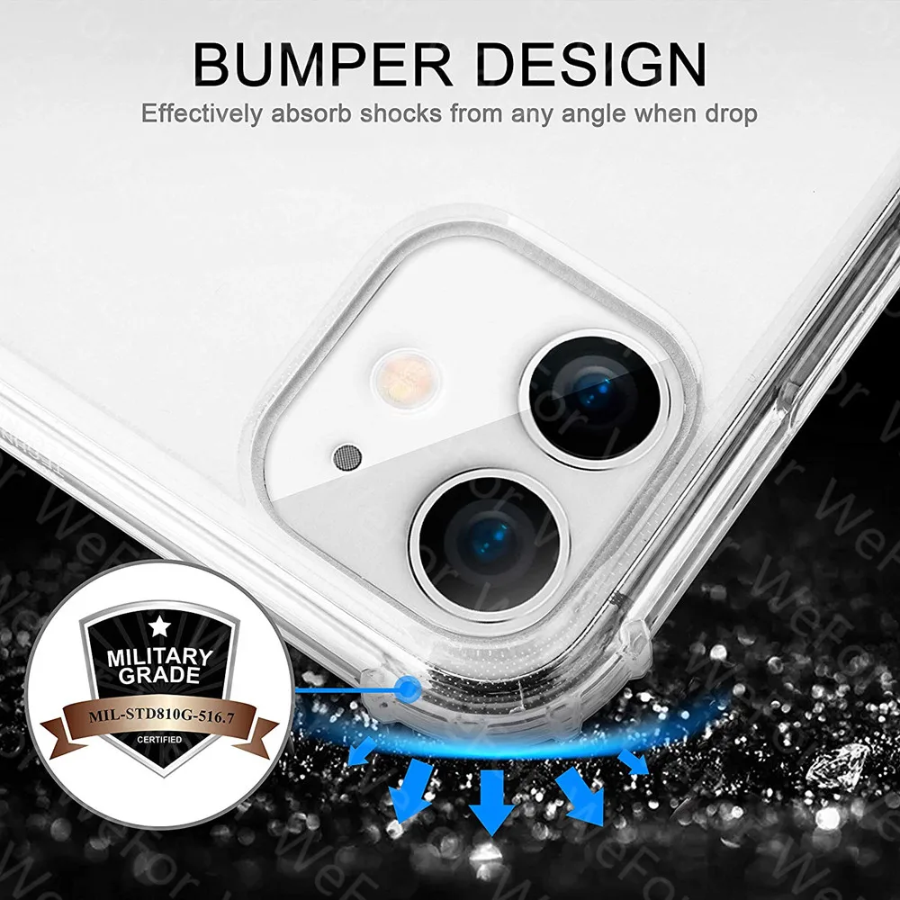 Ультратонкий Прозрачный ударопрочный чехол из ТПУ для телефона iPhone 11 12 MINI Pro XS Max SE