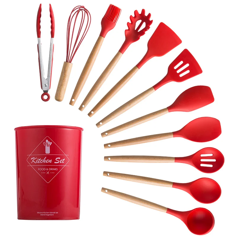 

Kitchen Utensils Set Red Cooking Utensils Set Silicone Kitchen Tools Gadgets Wooden Spatula Set
