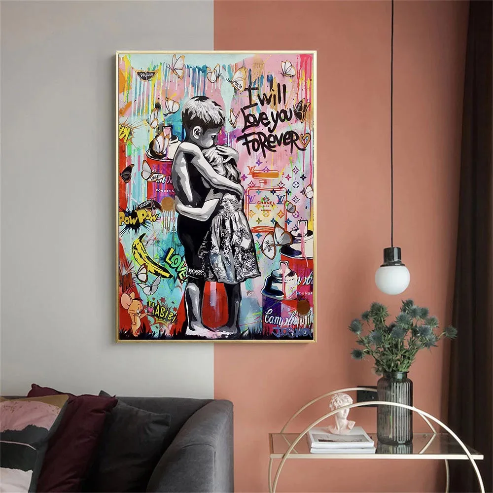 

Modern Pop Street Art I Will Love You Forever Canvas Paintings Graffiti Wall Art Poster Pictures for Home Living Room Decoration