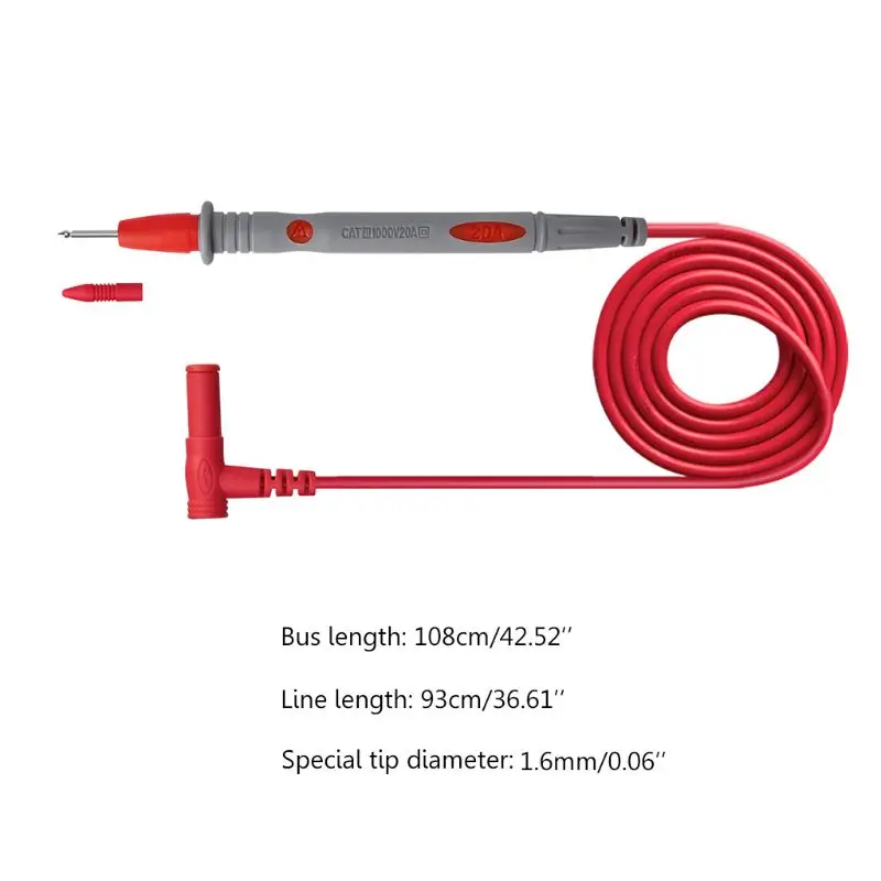

PT1033 Multimeter Test Lead 1000V Flame Retardant Needle Probe Silicone Cable 203C