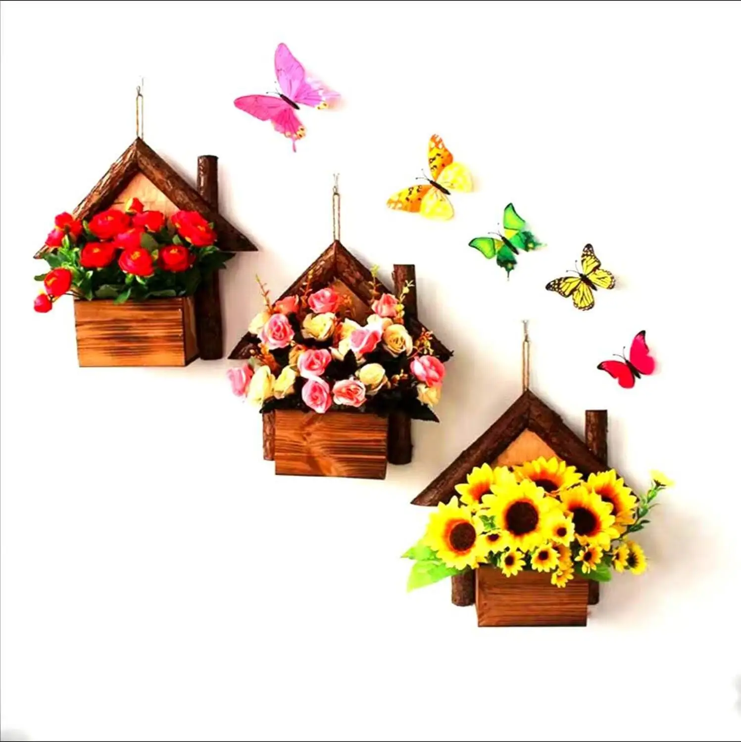 

Gardon Wall Hanging Flower Pots Wooden Flower Container Wood Ornamental Hanging Baskets Wall Mount Flowerpots Garden Planter