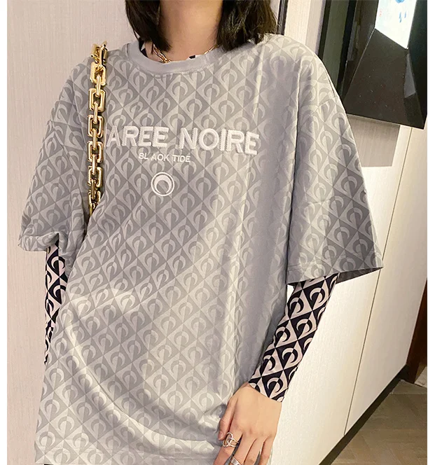 

2021 Summer New Fashion Moon Print Classic Letter Embroidery Brand Luxury Design Casual Versatile Short Sleeve T-shirt M2