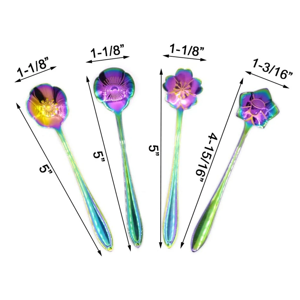 

8pcs Flowers Design Spoon Long Handle Dessert Tea Coffee Mixing Spoon Stainless Steel Vintage Teaspoons Drink Tableware
