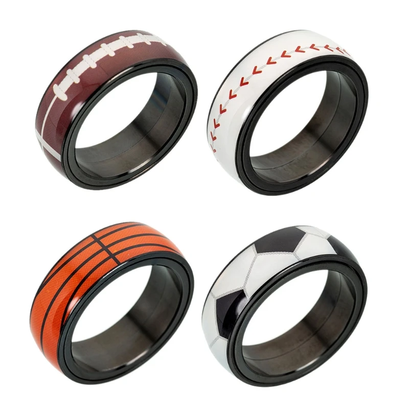 

4 Styles Stainless Steel Spinner Rings Basketball Soccer Volleyball Rugby Rings Spinner Rings