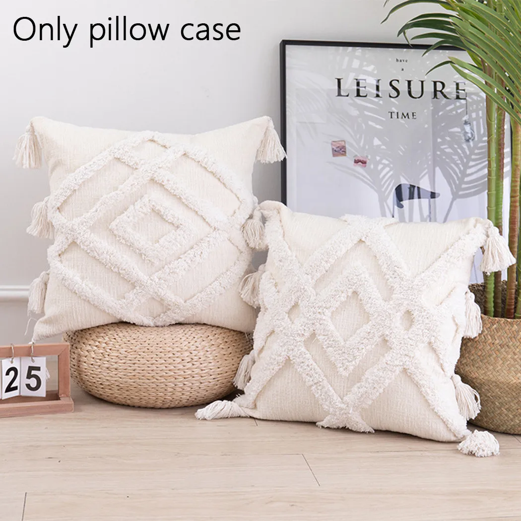 

Boho Style Tassel Cushion Cover Square Cotton And Linen Handmade Tuft Pillow Case Nordic Macrame Pillowslip Bed Sofa Home Decor