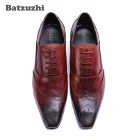 batzuzhi formal men shoes lace up men dress shoes pointed toe gneuine leather men shoes zapatos hombre big sizes us6 12