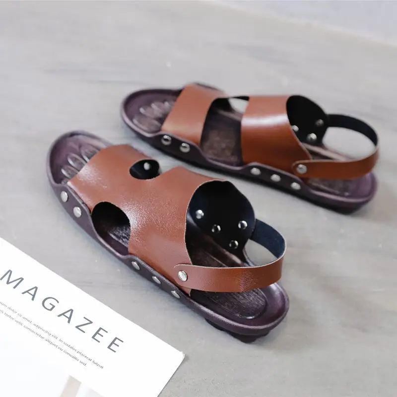 Сандалии Mazefeng мужские из лакированной кожи удобные пляжные шлепанцы без