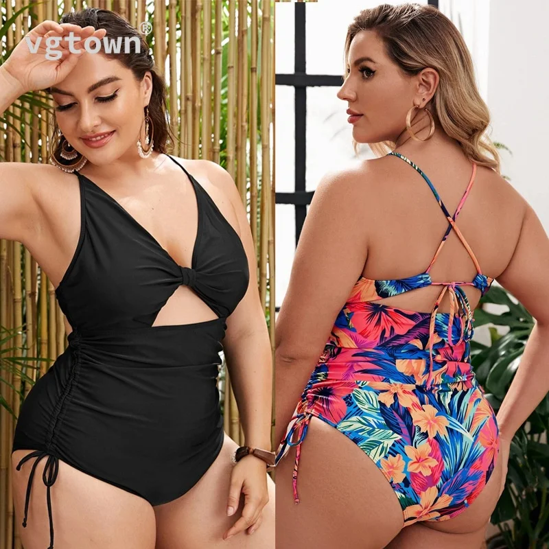 

2022 New Plus Size XL-6XL Sexy Backless Female Swimsuit Vintage One Piece Print Swimwear Women Bathing Suits Siamese Biquini