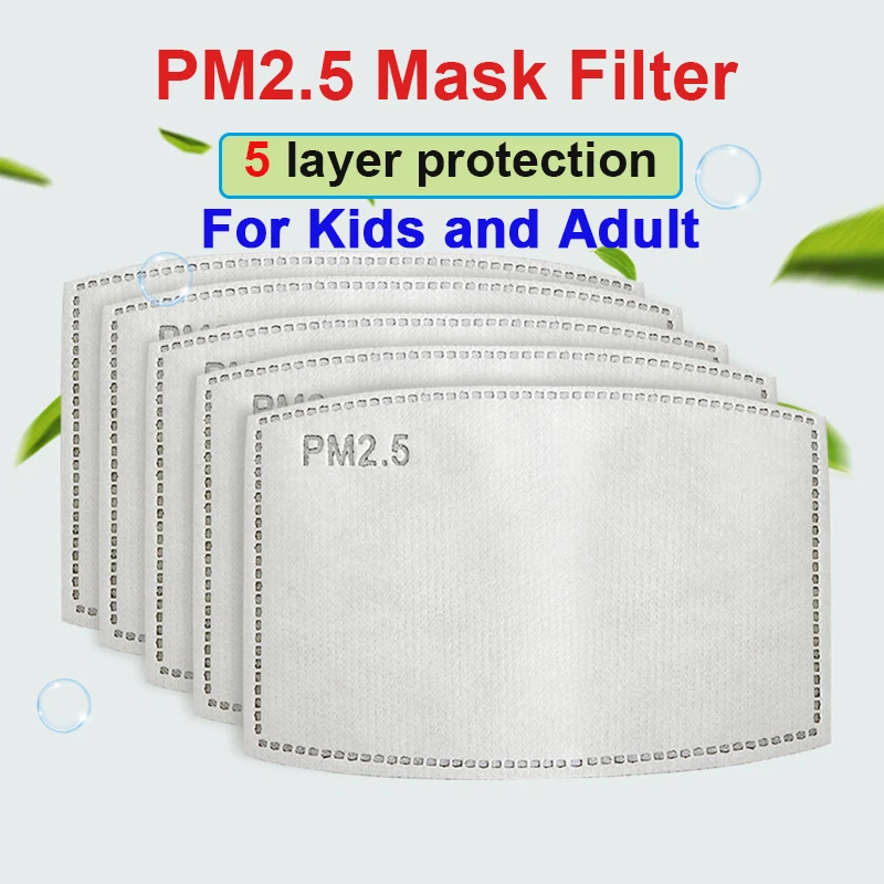 

10/50/100PCS PM2.5 Mask Filter Paper 5Ply Anti Dust Mouth Face Mask Carbon Cotton Disposable Filter Protective For Adult Kids
