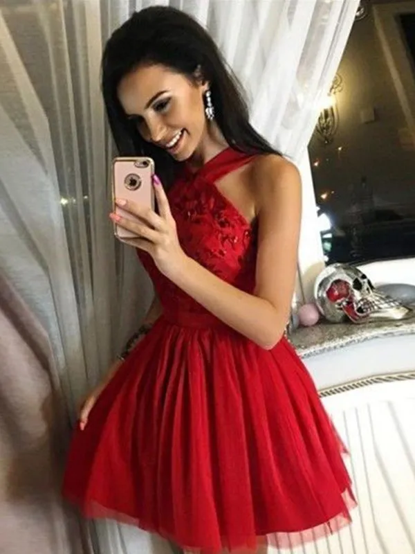 2020 коктейльное платье трапециевидной формы/Принцесса Тюль Блестки Холтер без