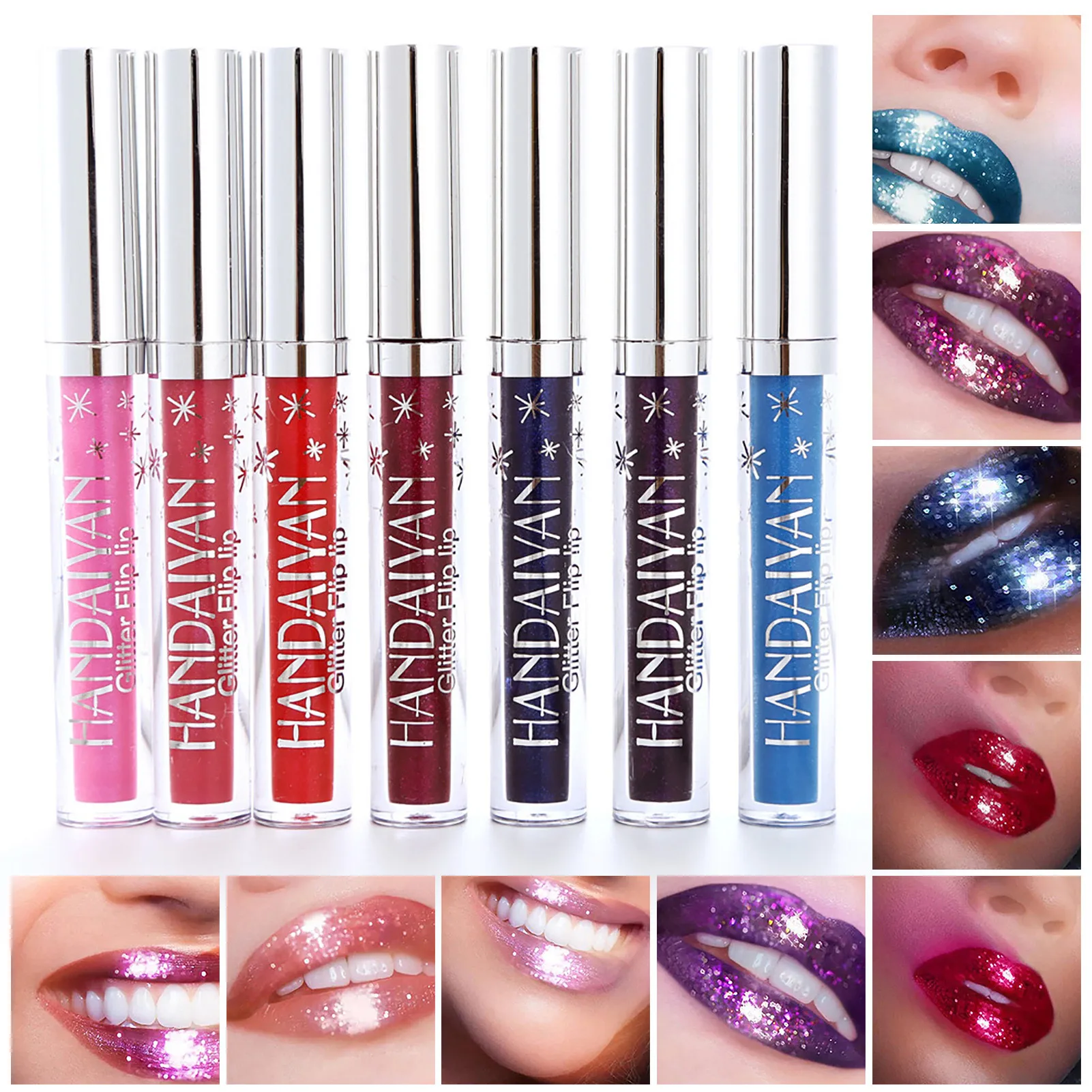 Glitter Lip Gloss Lipstick Shiny DIY Lip Gloss Diamond Waterproof Long Lasting Lipgloss Kit With Lip Primer Lip Tint Lips Makeup