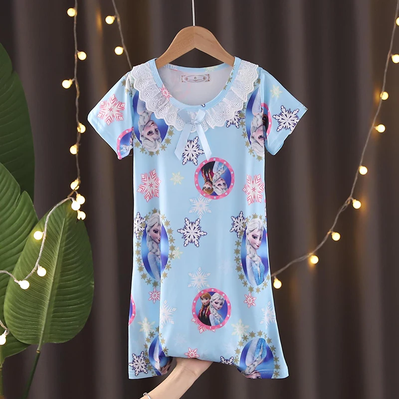 

Disney Hot Movies Frozen Nightdress Summer New Cartoon Dresses for Girls Children's Dresses Sleepwear Baby Clothes Nightgown