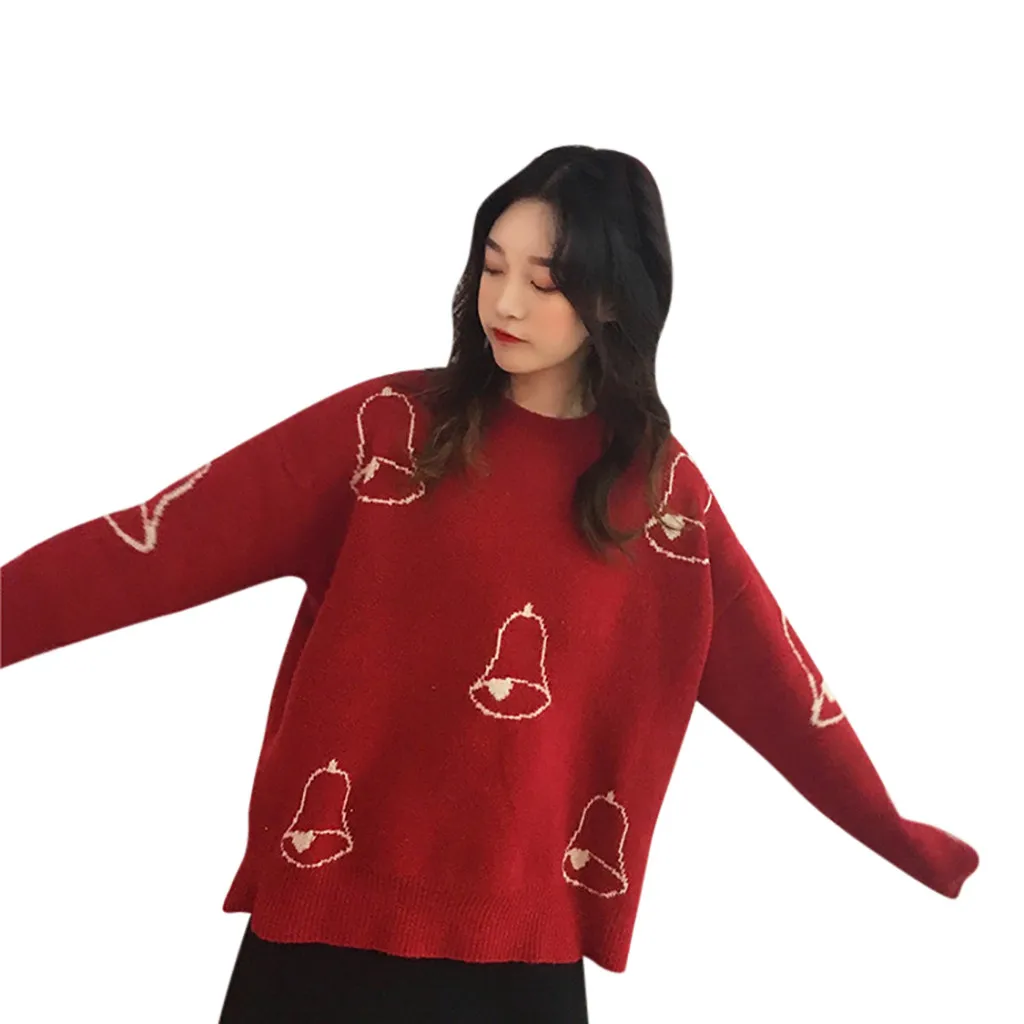Christmas Women Sweater Santa Claus Reindeer Printed O-neck Long Sleeve Women Pullovers Winter Jumpers Knitwear Sweater