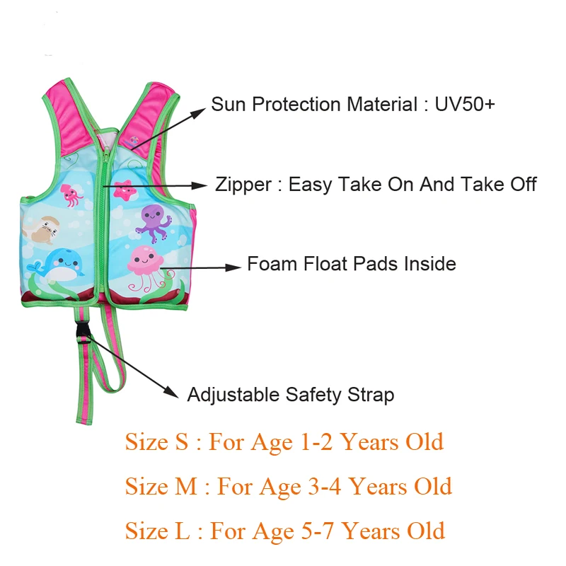 

Children life vest kids flower shark printed life jacket kayak pool beach swimming child lifesaver swimsuit jacket for kids