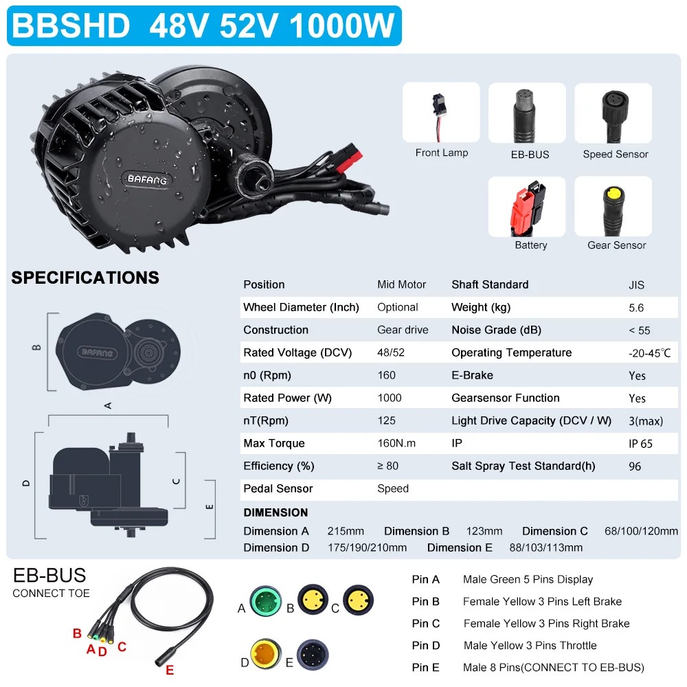 Bafang 48 в 1000 Вт BBSHD/BBS03B Средний приводной электродвигатель Φ 8FUN E-bike мощные моторные