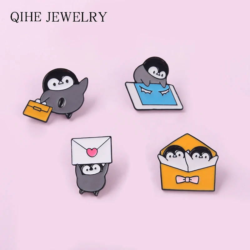 Эмалированная брошь в виде пингвина конверта пара Детская Брошь животного на