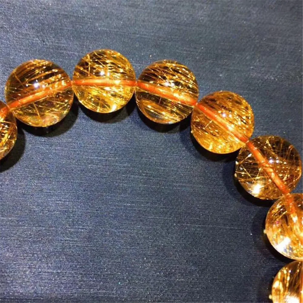 12 мм натуральный медный Rutilated браслет для женщин и мужчин Кристалл кошачий глаз