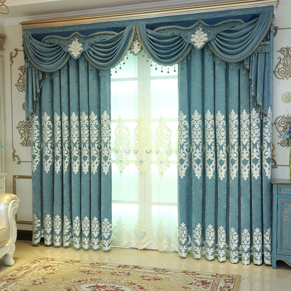 

Custom Shading curtains for Living Room Bedroom European-Style Laser Embroidery Curtain Atmosphere Ceiling Installation