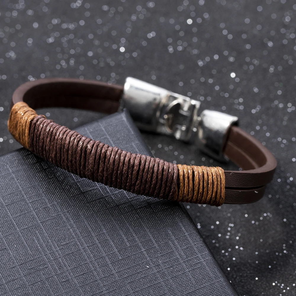 Ретро мода PU Металлические Браслеты Новый Серфер Мужские Винтажные Конопля