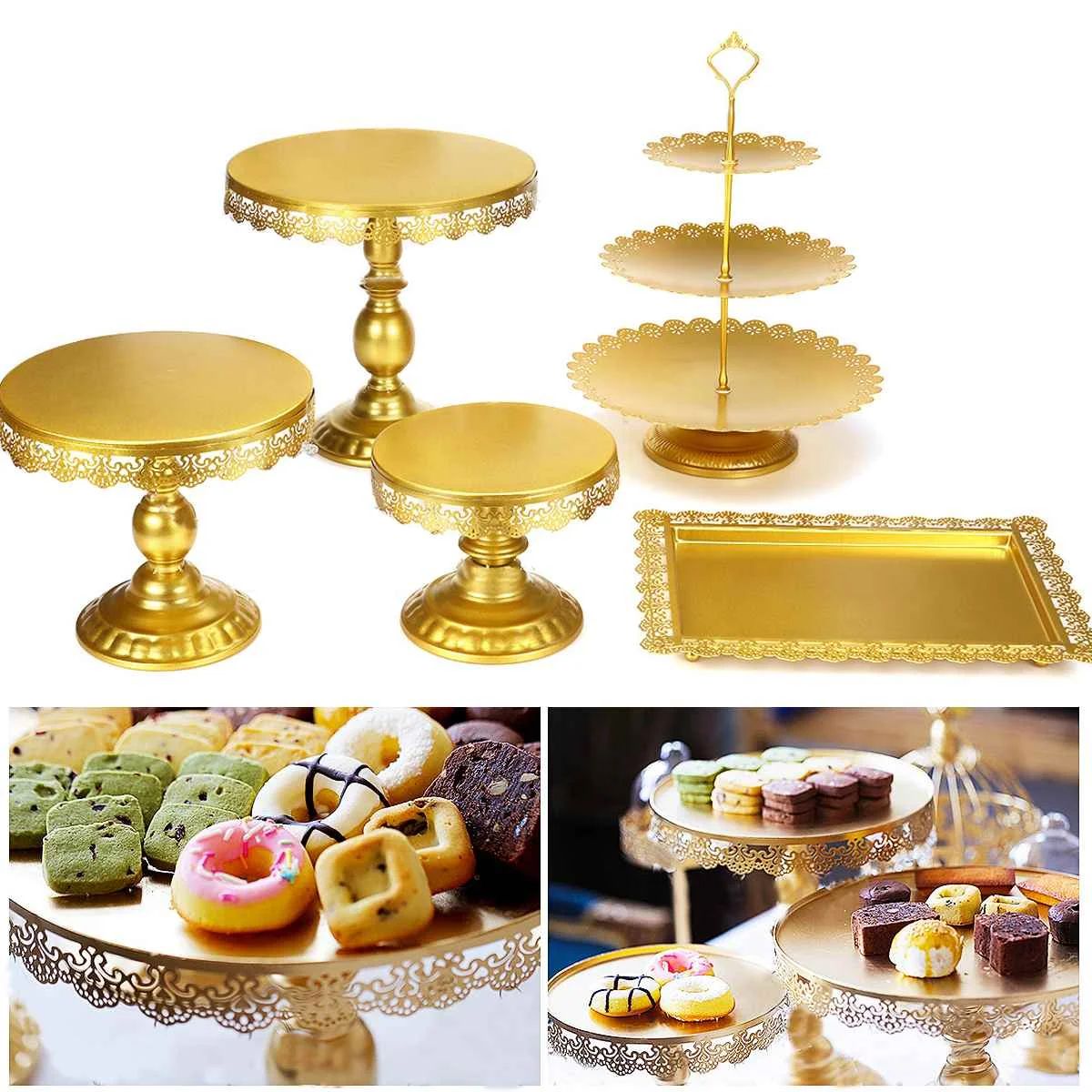5/10 Piece Gold Cake Stand Set Round Metal Crystal Cupcake Dessert Display Pedestal Wedding Party Table Decoration | Дом и сад