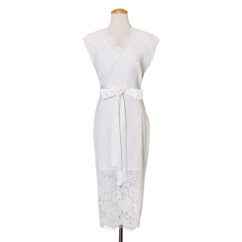 Платье без рукавов TWOTWINSTYLE летнее кружевное платье с v-образным вырезом и высокой