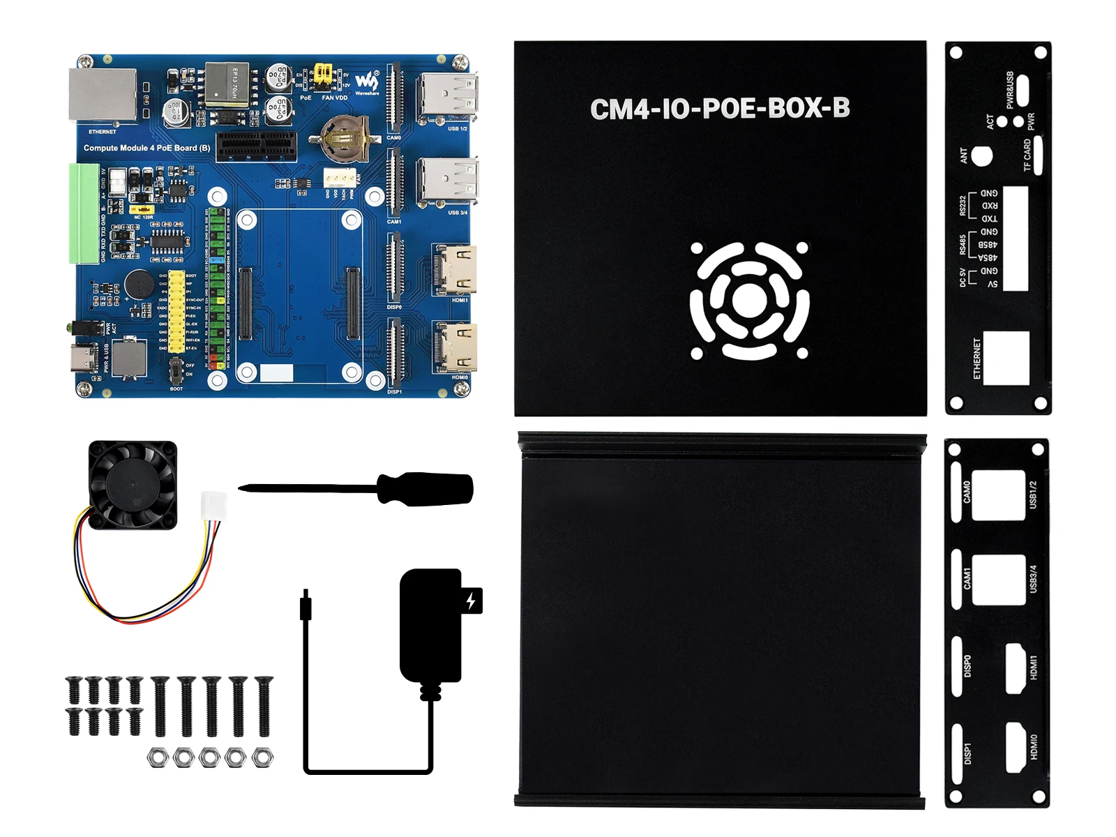 PoE Mini-Computer (Type B) Based On CM4 (NOT Included), Metal Case, With Cooling Fan, CM4 PoE IO Board (B) Inside