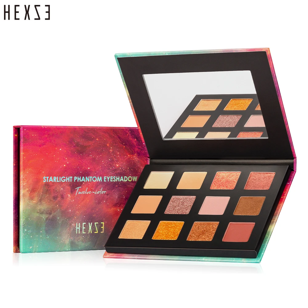 Палитра теней для век HEXZE 12 цветов косметика блестящие тени Палетка макияжа яркие