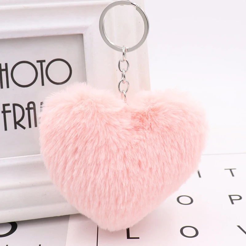 Plush Ball Key Ring Love Mobile Phone Key Chain Soft Artificial Rex Rabbit Hair Ball Car Key Ring Ladies Bag Pendant Jewelry DIY