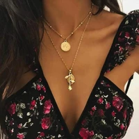 bohemia saint mary coin rose flower pendant gold medallion coin flower charm pendant layering necklace for women and girls