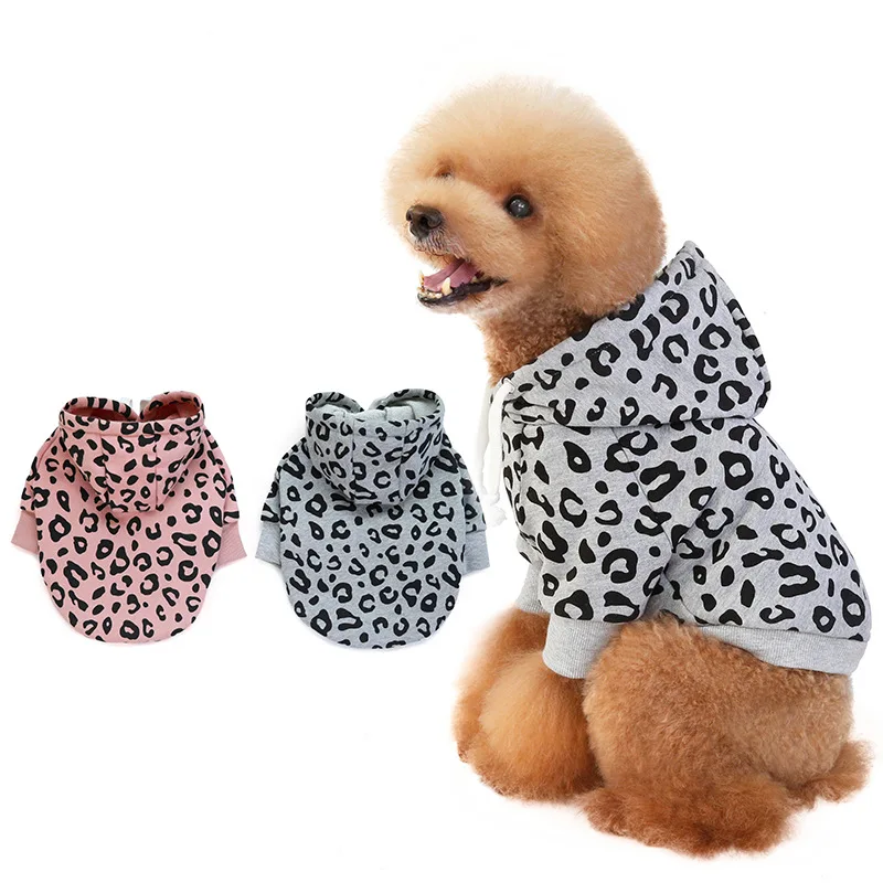 

New pet sweater fashion leopard print terry sweater hooded suitable for French bulldog Teddy small and medium dog clothing