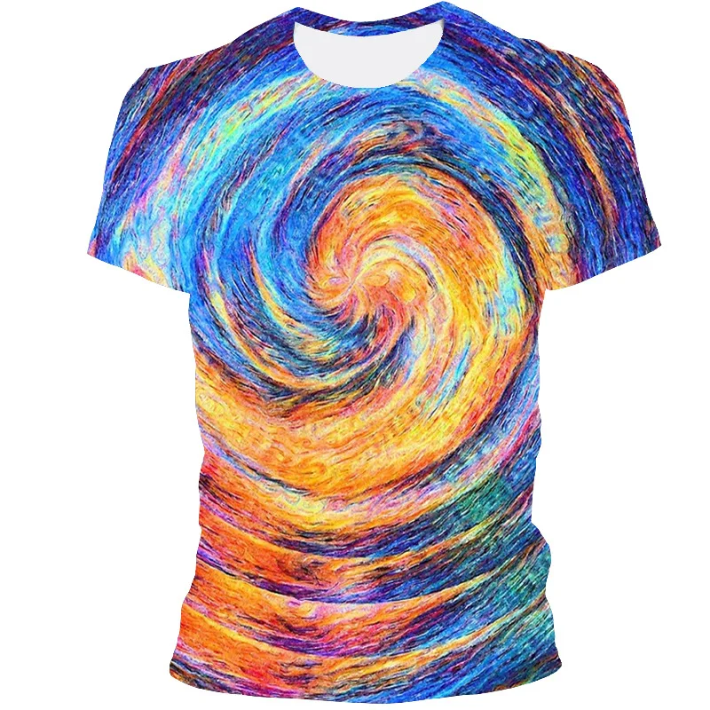 

2021 new summer fashion 3D printing diamond swirl men's T-shirt summer couple casual short sleeve