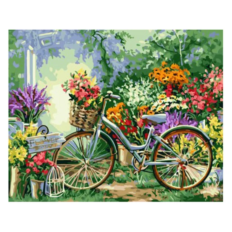

New Acrylic Paint By Numbers for Adults Landscape Oil Painting By Numbers on Canvas Frameless Diy Home Decor-Country Bike