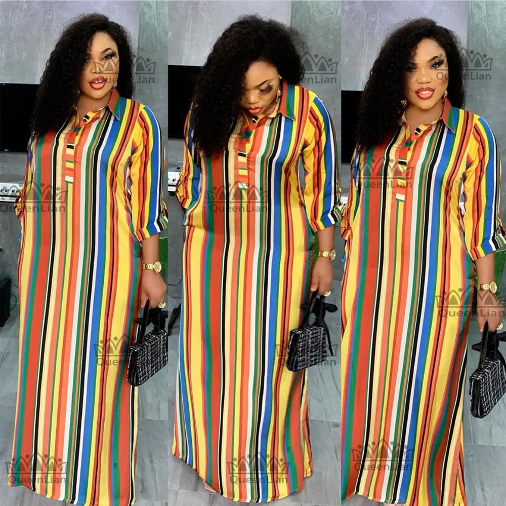 African Chiffon Loose Long Dashiki Traditional Party Dress with a Stylish Shirt Collar for Women image 2