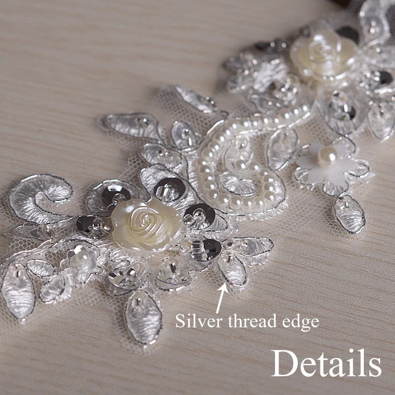 Кружевная аппликация ручной работы нашивки с серебряной нитью 3d Цветочная