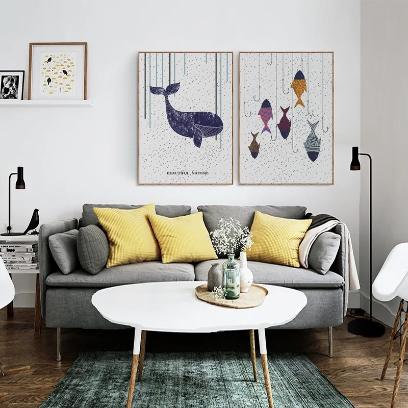 

Cute Animal Cartoon Fish Poster Canvas Painting Modern Minimalist Art Picture and Prints for Living Room Kids Bedroom Home Decor