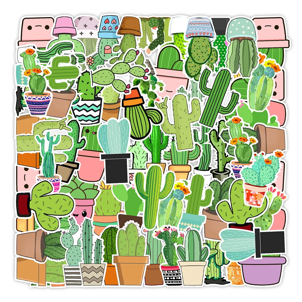 

50PCS Waterproof Stickers PVC Green Plant Cactus Sticker Decal For DIY Motorcycle Car Helmet Guitar Laptop Skateboard Luggage