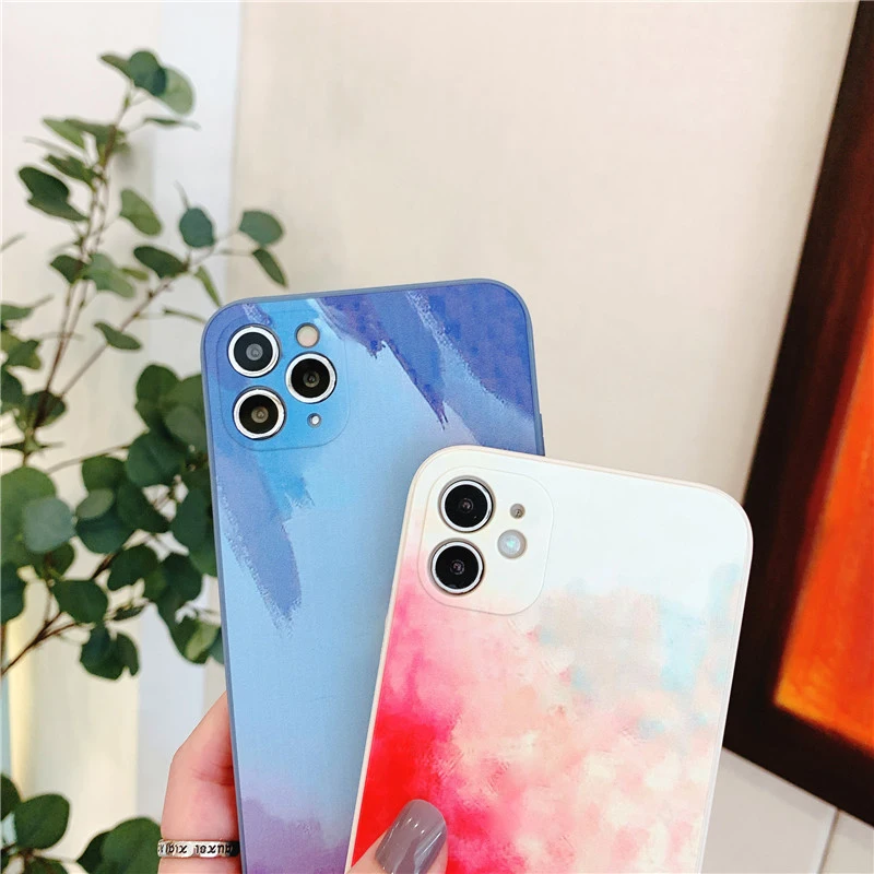 

Liquid Silicone Watercolor Case For iPhone 12 11 Pro Max Case Funda iphone 12 Mini X XR XS Max 7 8 Plus 6 6s SE 2020 Back Cover