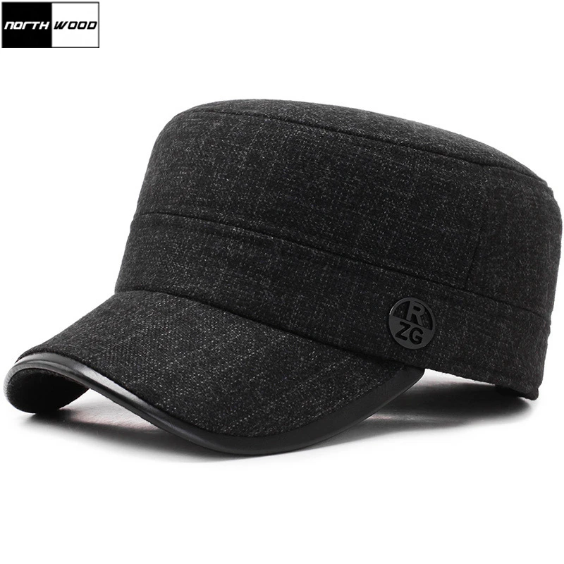 [NORTHWOOD] Марка Зимняя Военная Шляпа Сгущает Плоские Верхние Шапки мужские Шляпы