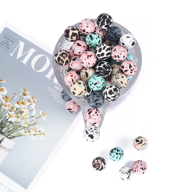 10 шт./лот 12 мм леопардовые камуфляжные силиконовые бусины для прорезывания зубов