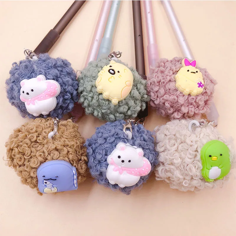 

24 pcs/lot Sumikko Gurashi Hairball Pendant Gel Pen Cute Black Ink Neutral Pens Promotional Gift Stationery School Supplies