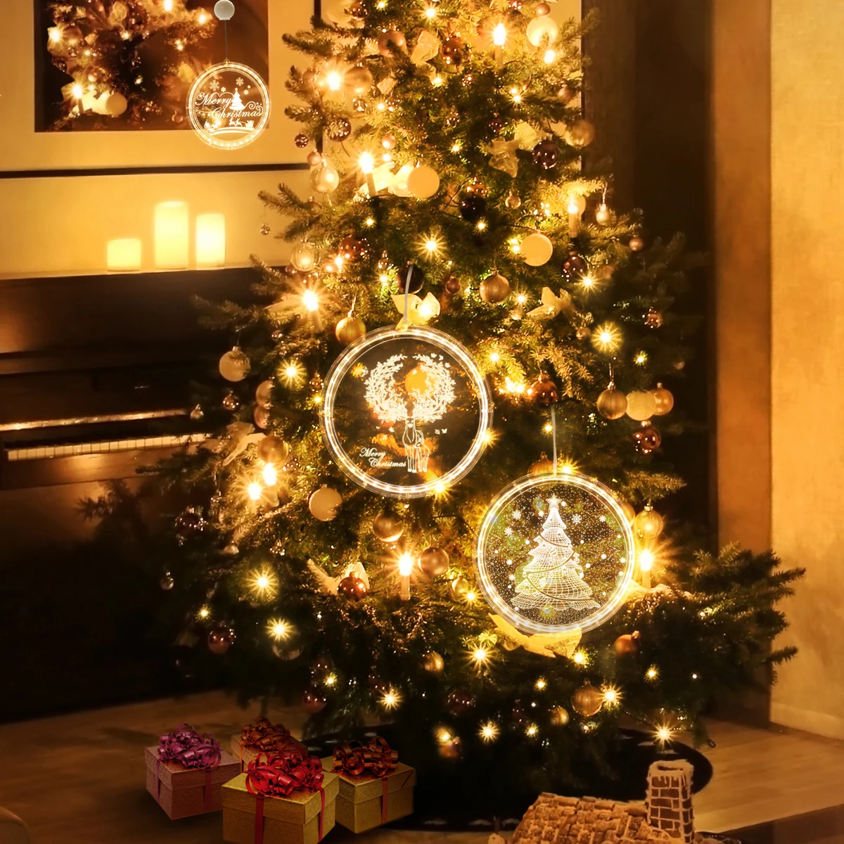 Рождественские LED украшения светильник окна 3D Санта Клаус Рождественская елка