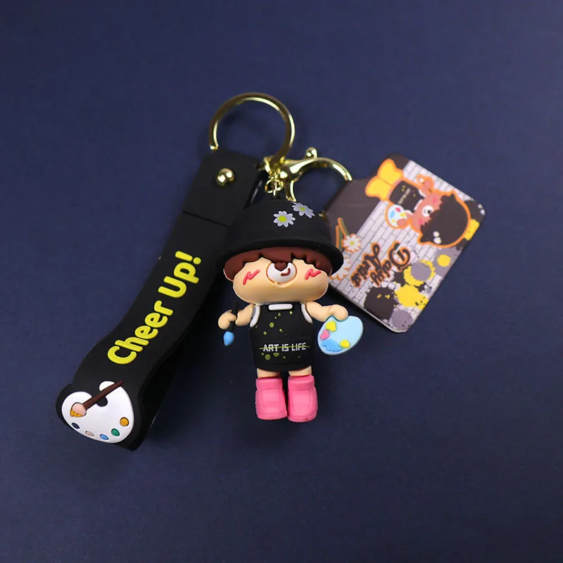

Cute Cartoon Daisy Little Painter Keychain Gril Boy Couple's Fashion Trends Accessories Fine Gift Bag Car Key Pendant Keyring