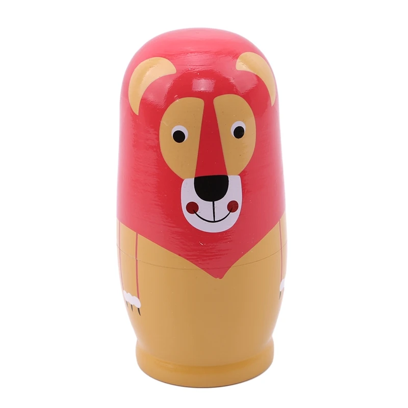 

6Pcs/Set Red Lion Russian Dolls Hand Painted Home Decor Birthday Gifts Baby Toys Nesting Dolls Wooden Matryoshka Toys