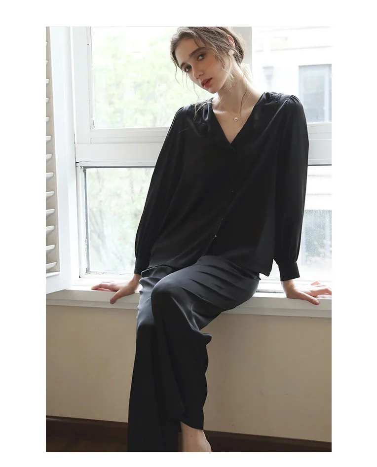 

Silk Women's Pajamas Set 2021 Spring and Autumn Thin Loose Long-Sleeved Trousers Nightwear Satin Solid Cardigan Homewear New